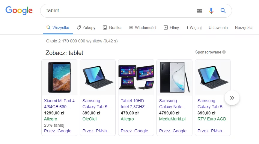 Reklamy produktowe w Google Shopping