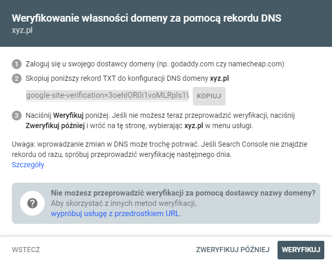 Weryfikowanie własności domeny za pomocą rekordu DNS
